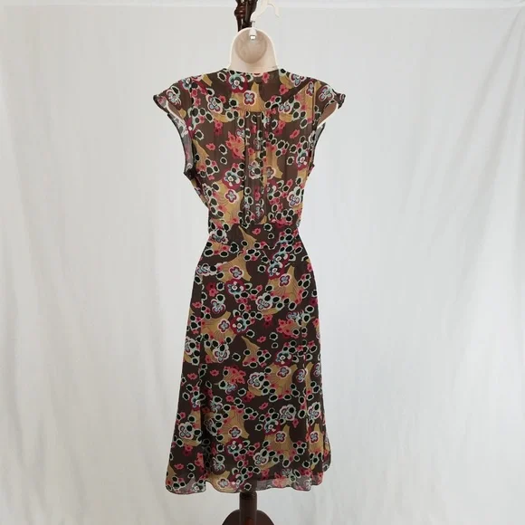 Jigsaw dress silk floral brown tan 8 - Picture 2 of 7
